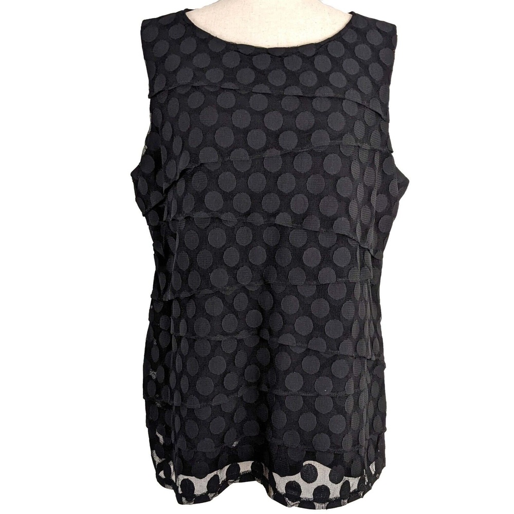 Alfani Womens 2X Black Polka Dot Tiered Mesh Overlay Tank Top
